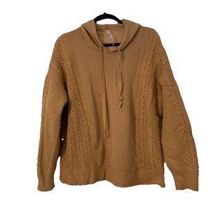 Lou & Grey Womens 2X Hoodie Sweater Cable Knit Camel Brown Boxy Crop Thick Cozy